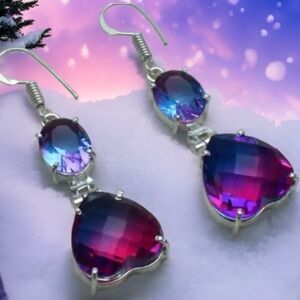 Bi-Color Tourmaline Dangle Earrings 925 Silver